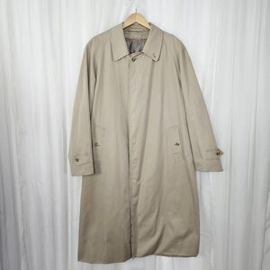 Burberry Mens light khaki tan trench coat zip out wool camel lining 42 LONG